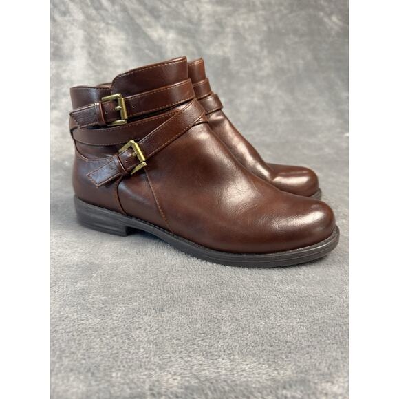 Yuu Woman’s Calissa Vegan Brown Boot w/ Straps & Buckle Details Size 6.5W WIDE - Picture 1 of 12